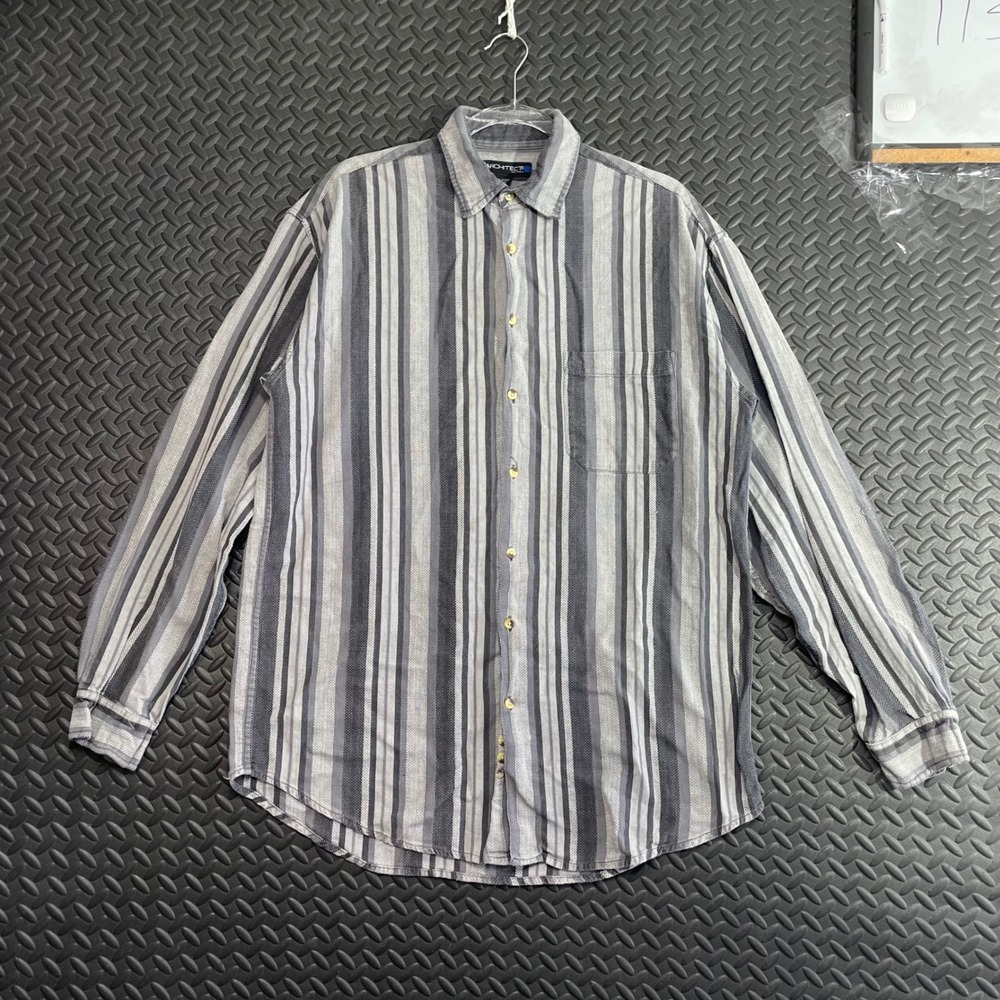 Architect Gray Striped‎ Button Up Dress Shirt Men's Casual Wear Size LT